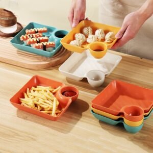 3pcs Piring Saji 2in1 Piring Cemilan Piring Tempat Makan Dapur Coffe Resto Piring Pangsit