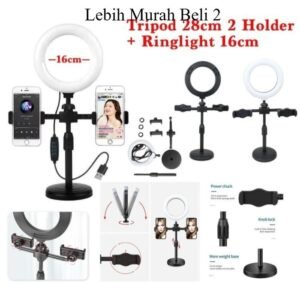 Tripod HP 2 Holder Tinggi 28cm Ringlight 16cm Live Sreaming Vlog Selfie